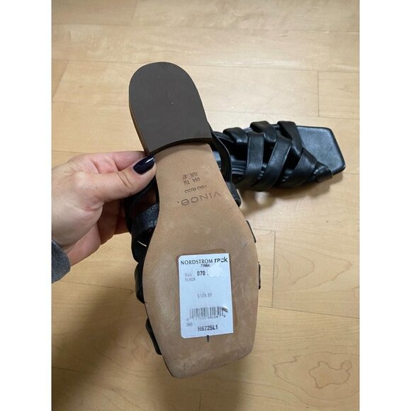 VINCE Women's "Zayna" black sandals sz 7 wrapped leather square toe slides - Picture 6 of 9